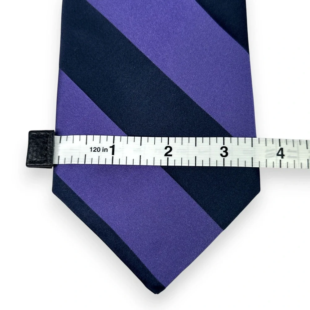 Ted Baker Mens Tie 58.5 x 3.5 Purple Black Stripe Silk Preppy Goth Dark Academia